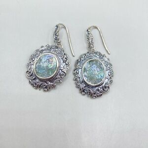 PZ Paz Creations Israel Filigree Roman Glass Earrings